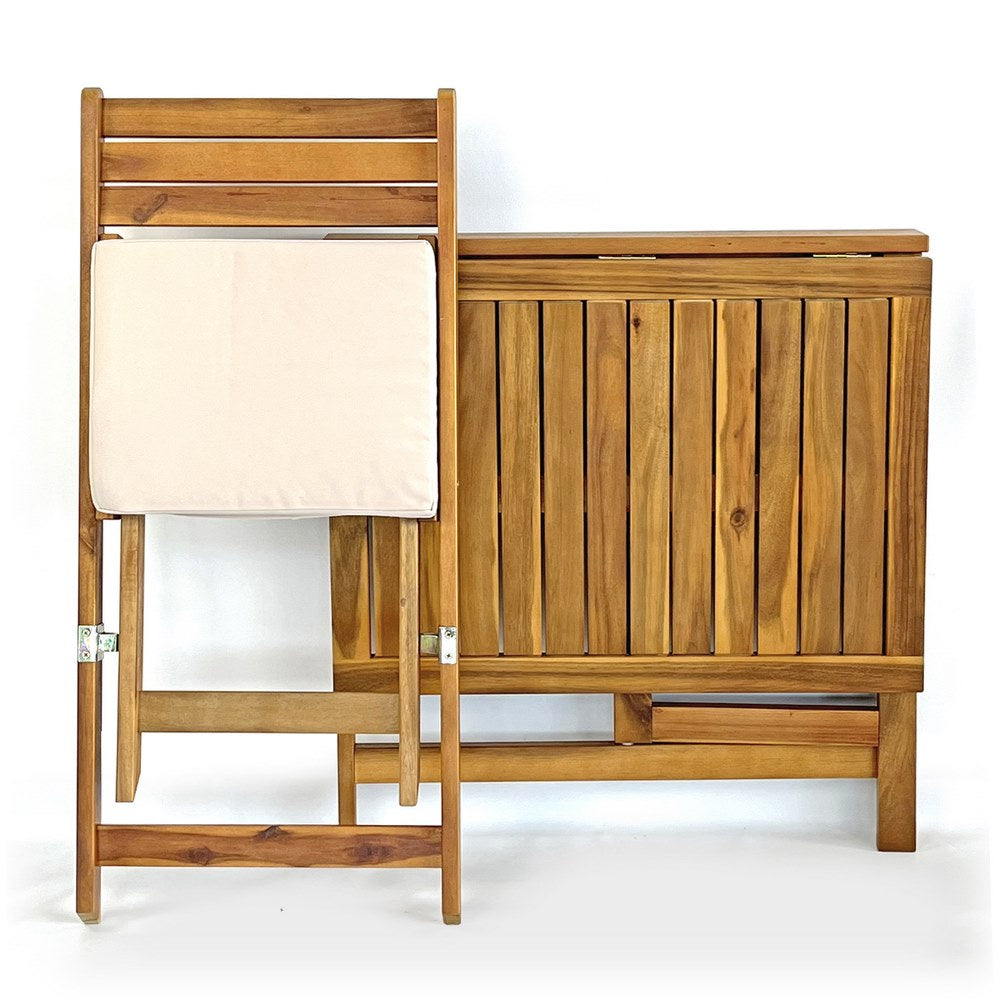 Set tavolino con 2 sedie da balcone salvaspazio in legno Melzo