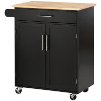 Carrello da Cucina con Cassetto e Armadietto 2 Ante, Ruote e Barra Laterale, 83x45x91.5cm, Nero