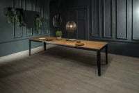 E-STYLO Tavolo allungabile con top rovere in melaminico e base in metallo nero, 90cm X 156/ 316cm H. 76cm.