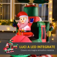 Babbo Natale Gonfiabile su Elicottero 107cm con 4 Luci LED e Gonfiatore, Decorazione Natalizia da Esterno