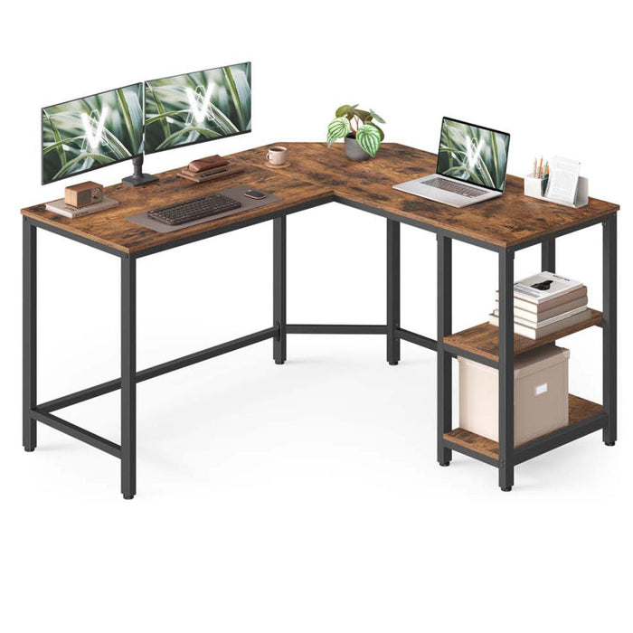 Scrivania per computer tavolo angolare postazione di lavoro con ripiano portaoggetti tavolo per computer per casa e ufficio facile da montare 138 x 138 x 75 cm marrone rustico 12_0004654