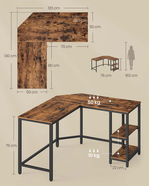 Scrivania per computer tavolo angolare postazione di lavoro con ripiano portaoggetti tavolo per computer per casa e ufficio facile da montare 138 x 138 x 75 cm marrone rustico 12_0004654