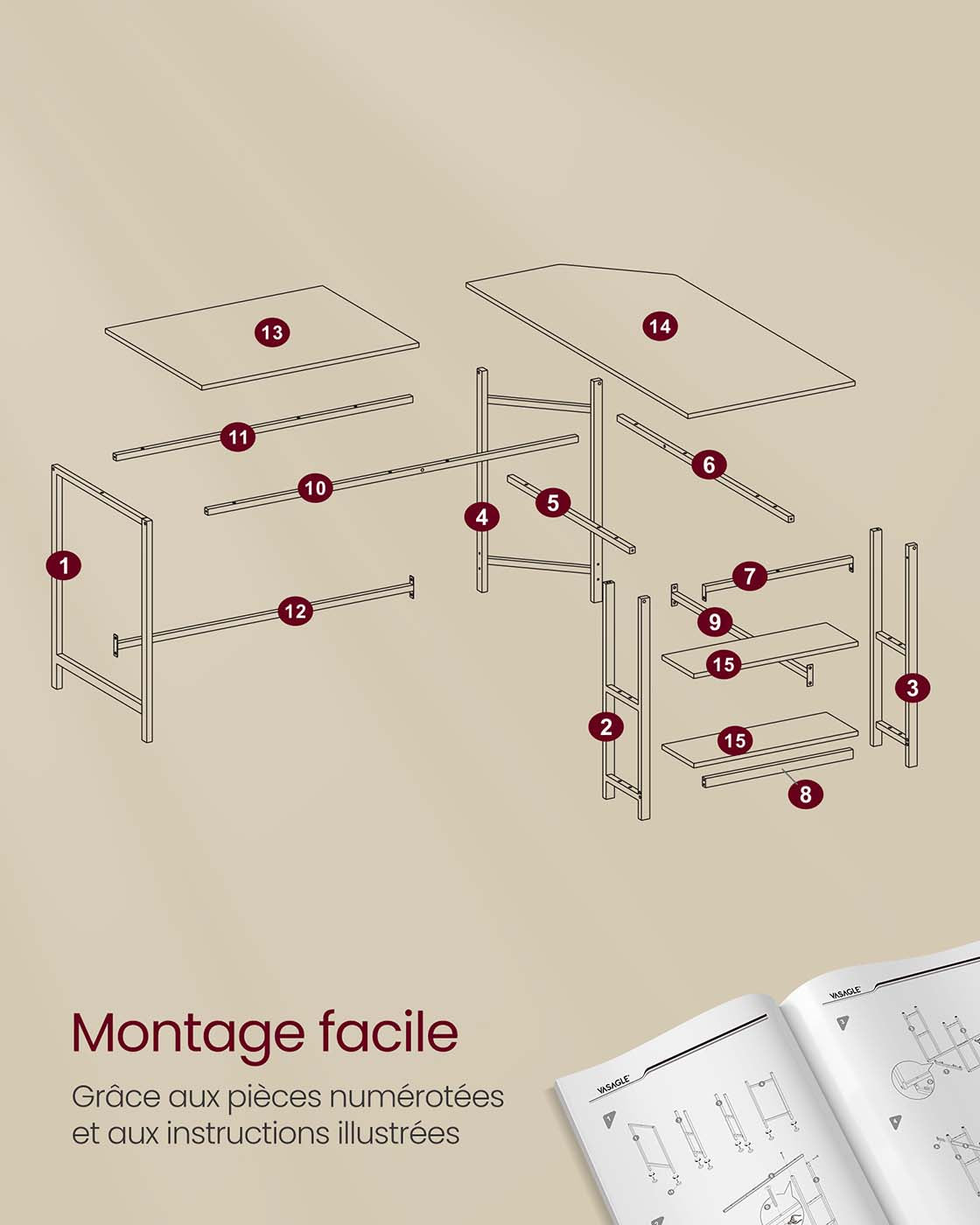 Scrivania per computer tavolo angolare postazione di lavoro con ripiano portaoggetti tavolo per computer per casa e ufficio facile da montare 138 x 138 x 75 cm marrone rustico 12_0004654