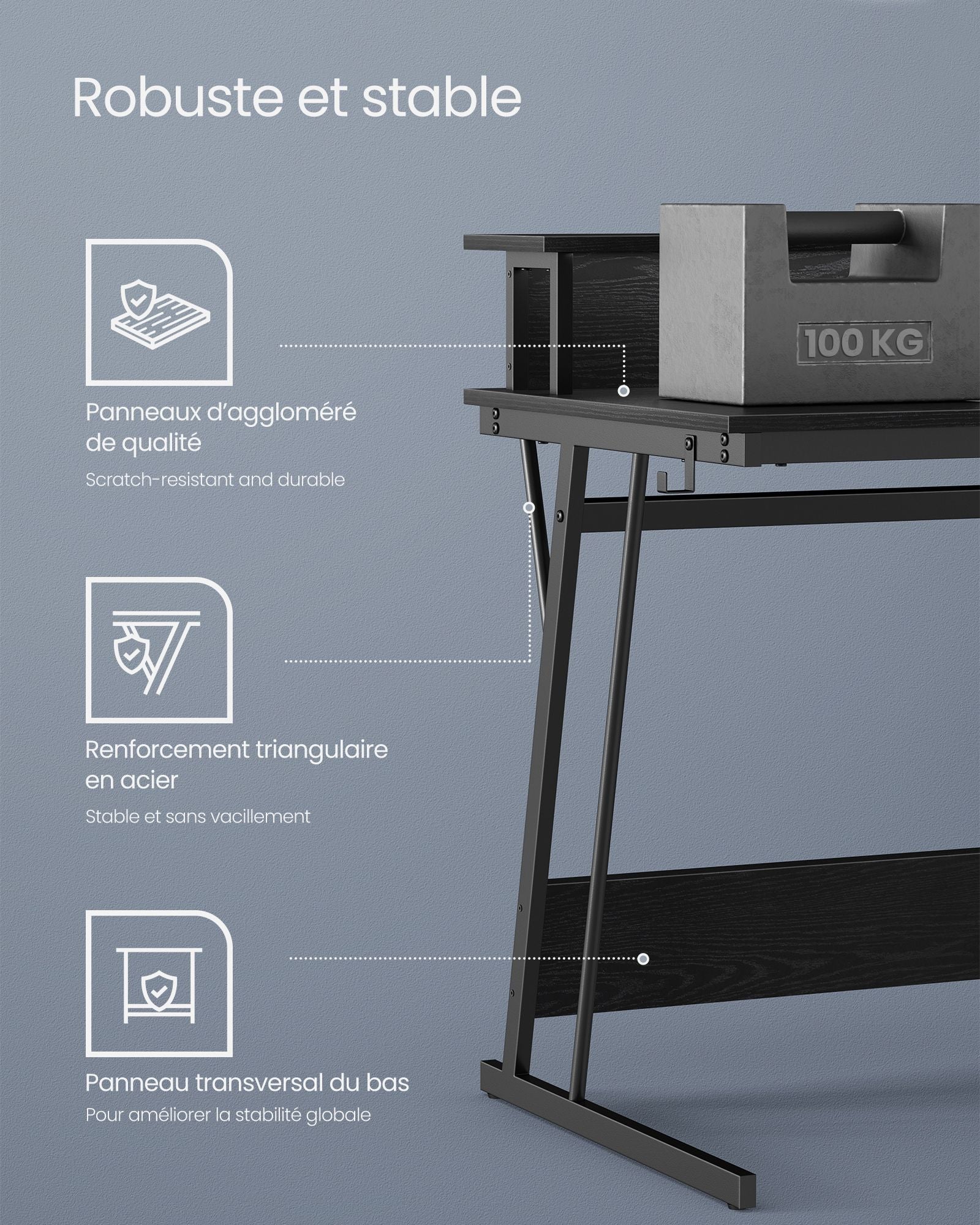 Scrivania da gioco con LED e multipresa tavolo da gioco scrivania per computer con alzata per schermo per 2 computer per camera da letto nera 12_0004634
