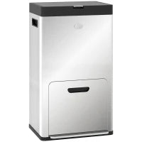 Bidone Immondizia a 3 Sezioni da 56L con Supporto per Deodorante, in Acciaio e PP, 45.7x35.8x76 cm, Argento