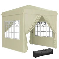 Gazebo da Giardino Pop Up con 2 Finestre e Gambe Regolabili, in Metallo e tessuto Oxford, 248x248x270 cm, Crema