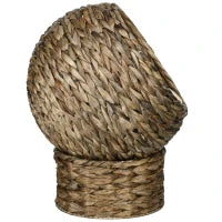 Pawhut Cuccia per Gatti Rialzata con Cuscino, Casetta Naturale con Foglie di Banana, Beige e Marrone, 40x37x51cm