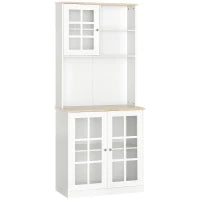 Credenza Moderna in Legno MDF Bianco con 2 Vetrinette e 1 Scaffale con Mensole Regolabili, 80 x 37 x 183 cm