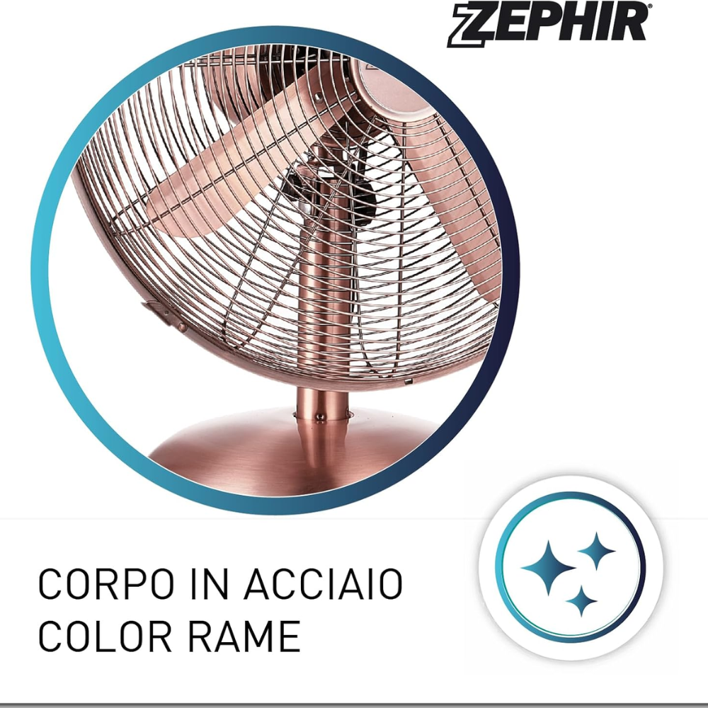 Zeprir pfv40br ventilatore da tavolo retrò 45w pala 40 cm colore bronzo