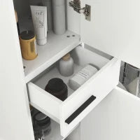 Mobile Colonna Bagno con 2 Armadietti con Ripiani Regolabili e Cassetto, 34x32x190 cm, Bianco