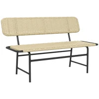 Panca da Esterno per 2 Persone, Rattan Sintetico, Struttura in Metallo Resistente alla Ruggine, 132 x 66 x 80 cm, Khaki