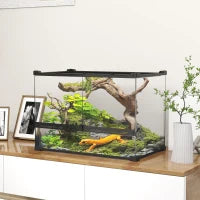 Terrario in Vetro per Rettili, Fondo Rialzato e Impermeabile, Chiusura a Scatto