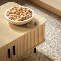 Tavolino da Caffè con 2 Ripiani Portaoggetti e Ante Scorrevoli, in Legno e Acciaio, 100x55x40 cm, Nero e Rovere