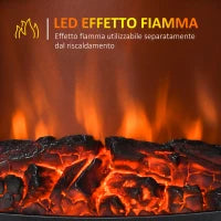 Camino Elettrico Effetto Fiamma e 3 Lati Aperti, Temperatura Regolabile 900W-1800W, Copertura 20-25m², 39x26x54.8cm, Bianco