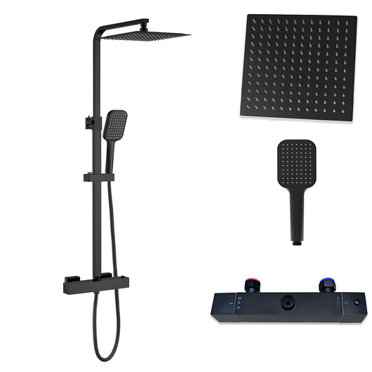 Colonne Doccia, AICA ITALY Colonna Doccia Termostatica, Colonna Doccia Studio con Grande Soffione 25x25cm, Nero