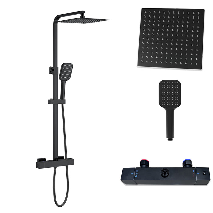 Colonne Doccia, AICA ITALY Colonna Doccia Termostatica, Colonna Doccia Studio con Grande Soffione 25x25cm, Nero