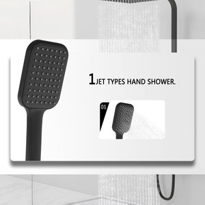 AICAIT Colonna doccia quadrata con soffione quadrato 25x25cm in acciaio inox nero, sistema doccia a 38℃ antiscottature