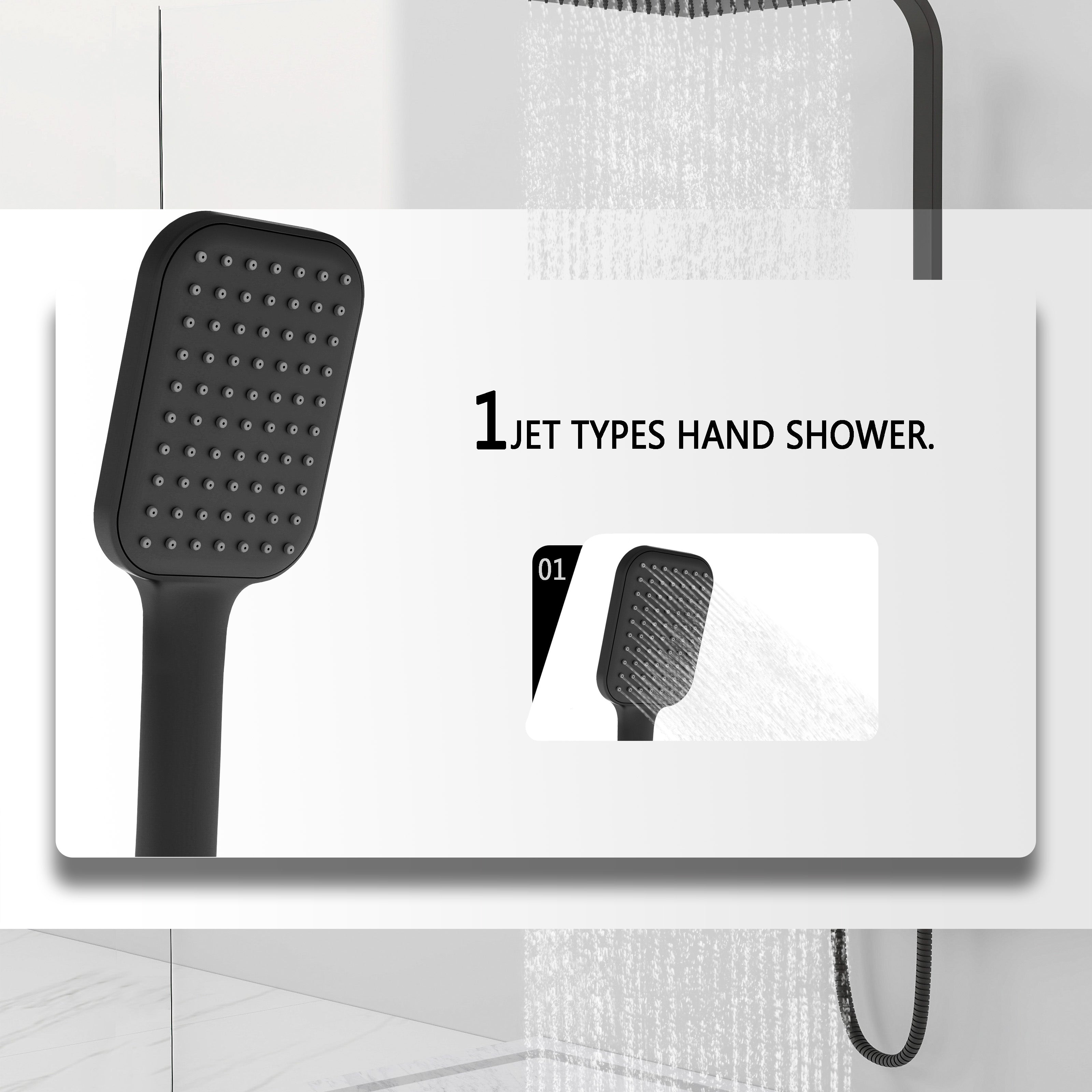 AICAIT Colonna doccia quadrata con soffione quadrato 25x25cm in acciaio inox nero, sistema doccia a 38℃ antiscottature