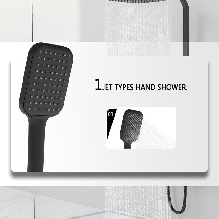 AICAIT Colonna doccia quadrata con soffione quadrato 25x25cm in acciaio inox nero, sistema doccia a 38℃ antiscottature