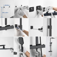 AICAIT Colonna doccia quadrata con soffione quadrato 25x25cm in acciaio inox nero, sistema doccia a 38℃ antiscottature