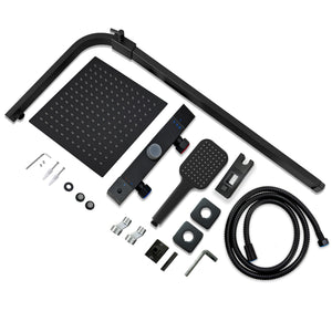 AICAIT Colonna doccia quadrata con soffione quadrato 25x25cm in acciaio inox nero, sistema doccia a 38℃ antiscottature