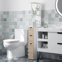 Mobile Colonna Bagno Salvaspazio con Armadietto, Ripiani e Cassetti, 15x33x136 cm, Colore Legno