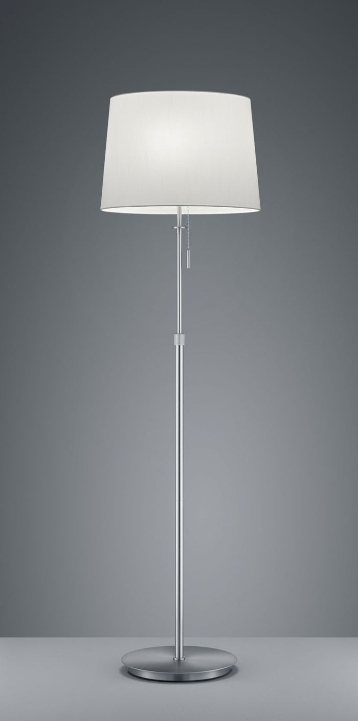 LYON PIANTANA ACCIAIO SATINATO CON PARALUME BIANCO REGOLABILE IN ALTEZZA E CON 3 LUCI ATTACCO E27 AD ACCENSIONE SEPARATA H. 140-180CM, D.46,5CM