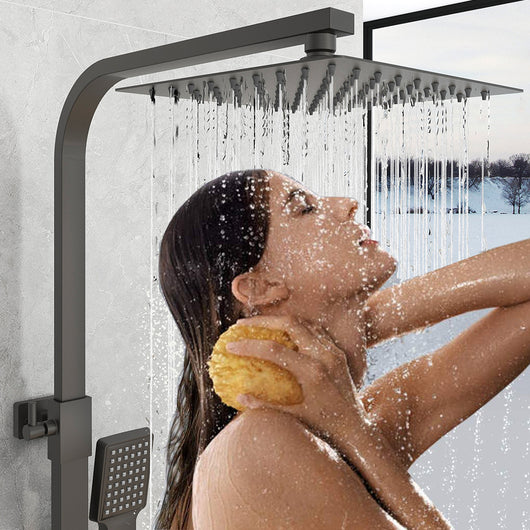AICA ITALY Sistema Doccia Antiscottatura, Set Doccia con 20x20cm Soffione a Pioggia e 6x22cm Doccetta, Altezza Regolabile 80-120 cm Nero