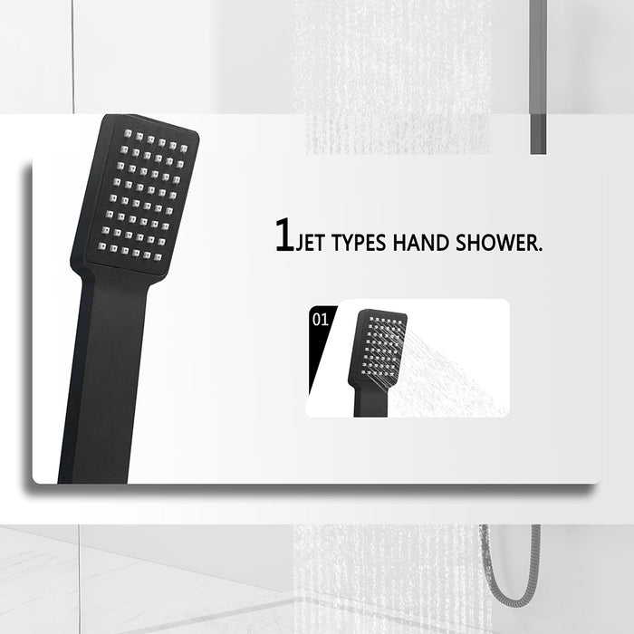 AICAIT Colonna doccia quadrata con soffione quadrato 20x20cm in acciaio inox nero, sistema doccia a 38℃ antiscottature