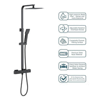 AICAIT Colonna doccia quadrata con soffione quadrato 25x25cm in acciaio inox nero, sistema doccia a 38℃ antiscottature