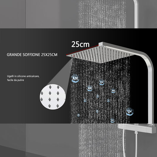 AICAIT Colonna doccia quadrata con soffione quadrato 25x25cm in acciaio inox cromato, sistema doccia a 38℃ antiscottature