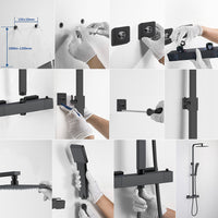 AICA Colonna doccia con miscelatore termostatico, rubinetto doccia rettangolare 28x4cm, soffione doccia quadrato 20x20cm in acciaio inox nero