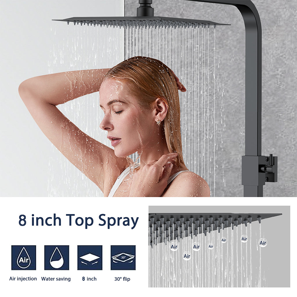 AICA Set Doccia Completo Nero con Soffione, Doccetta, Rubinetto e Saliscendi Quadrati, Miscelatore Termostatico Doccia