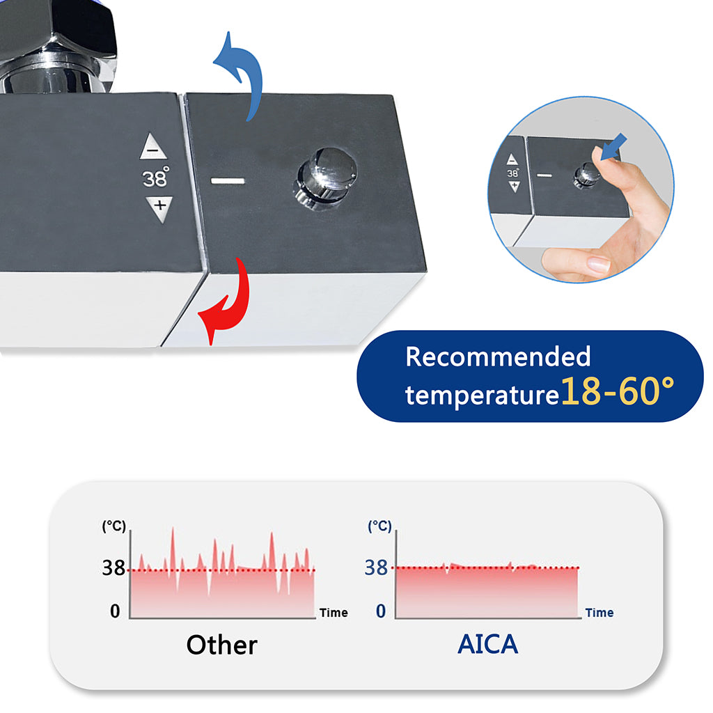 AICA Set Doccia Completo Cromo con Soffione, Doccetta, Rubinetto e Saliscendi Quadrati, Miscelatore Termostatico Doccia
