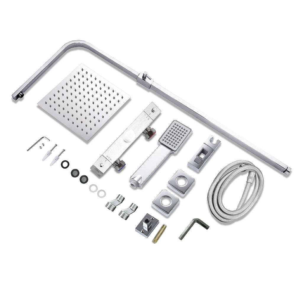 AICAIT Colonna doccia quadrata con soffione quadrato 20x20cm in acciaio inox cromato, sistema doccia a 38℃ antiscottature