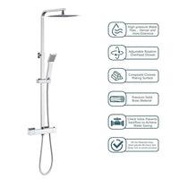 AICAIT Colonna doccia quadrata con soffione quadrato 20x20cm in acciaio inox cromato, sistema doccia a 38℃ antiscottature