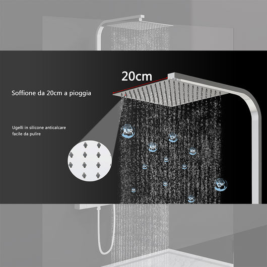 AICAIT Colonna doccia quadrata con soffione quadrato 20x20cm in acciaio inox cromato, sistema doccia a 38℃ antiscottature