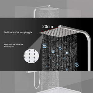 AICAIT Colonna doccia quadrata con soffione quadrato 20x20cm in acciaio inox cromato, sistema doccia a 38℃ antiscottature