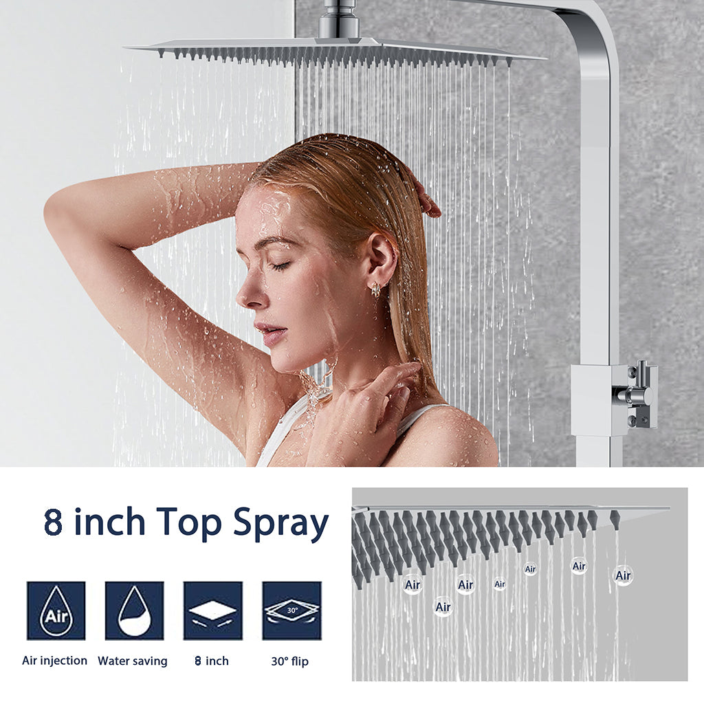 AICA ITALY Sistema Doccia con Miscelatore Termostatico a 38℃ e Soffione Quadrato Altezza Regolabile 73-115cm Cromo