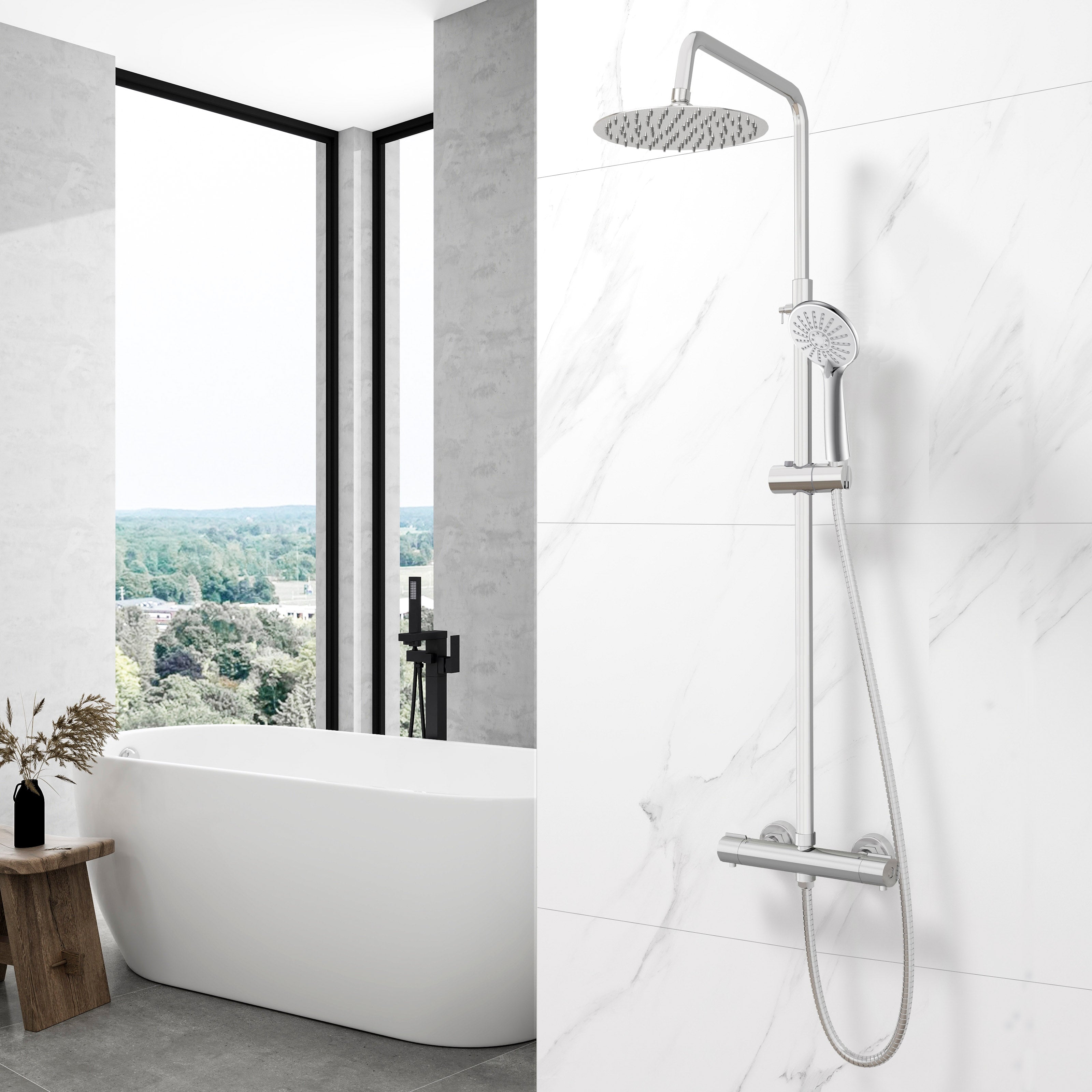 AICA ITALY Sistema Doccia con Miscelatore Termostatico a 38℃, Soffione Doccia Tondo in Acciaio Inox Altezza Regolabile 80-116cm Cromo