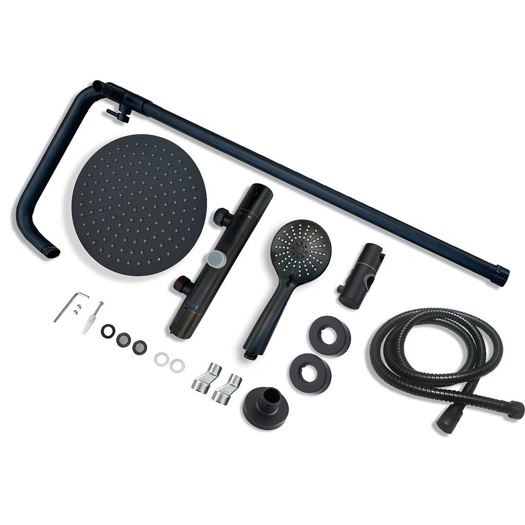 AICAIT Colonna doccia rotonda con soffione rotondo 25x25cm in acciaio inox nero, sistema doccia a 38℃ antiscottature