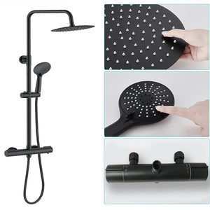 AICA ITALY Colonna Doccia Idromassaggio, Colonna per Doccia con Miscelatore Termostatico, 25x25cm Grande Soffione Doccia a Pioggia, Nero