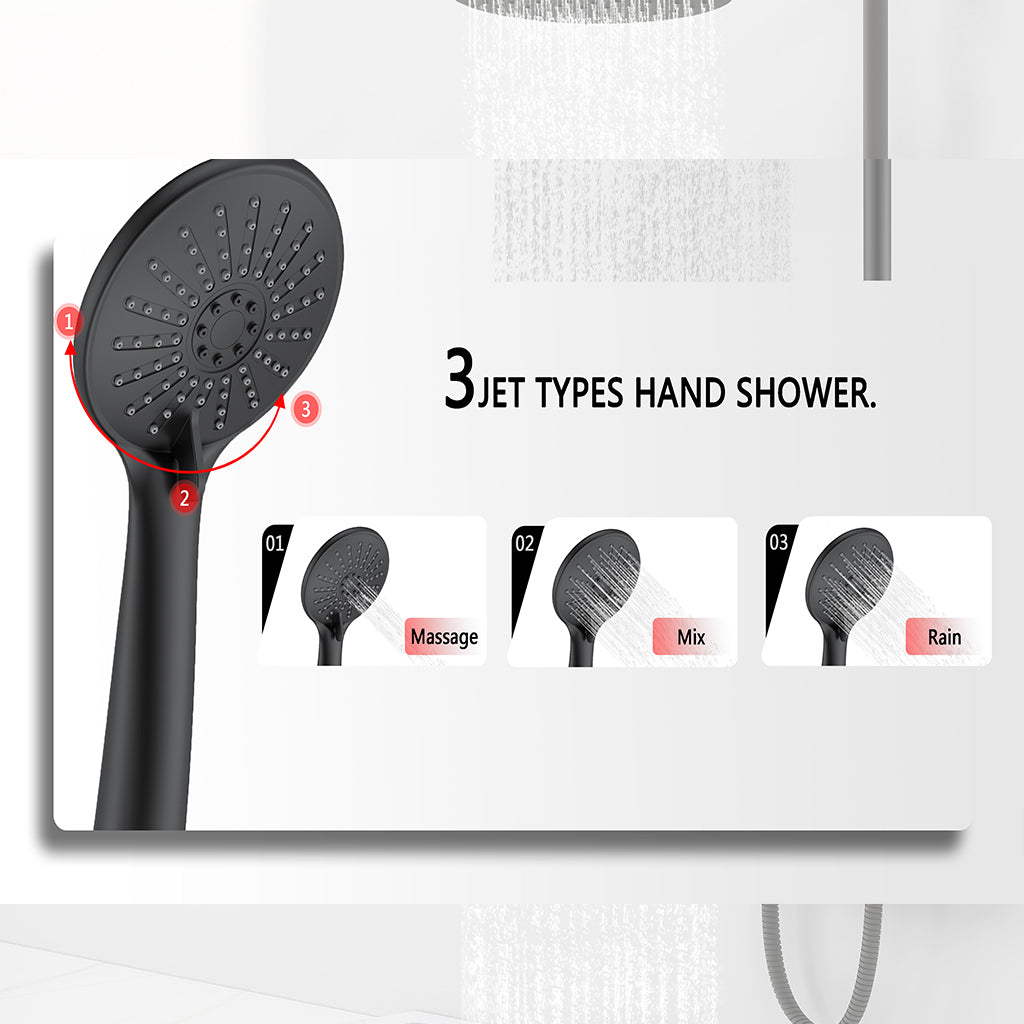 AICAIT Colonna doccia rotonda con soffione rotondo 20x20cm in acciaio inox nero, sistema doccia a 38℃ antiscottature