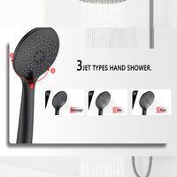 Colonna doccia con miscelatore, kit completo di doccia a pioggia, soffione doccia 20 x20 cm e doccetta 3 getti, asta doccia, nero