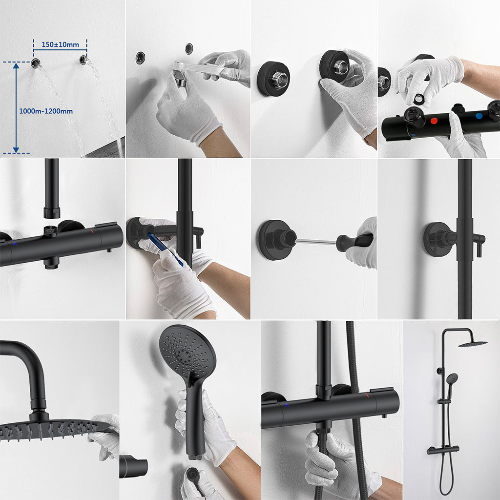 AICA ITALY Colonna Doccia Idromassaggio, Colonna per Doccia con Miscelatore Termostatico, 25x25cm Grande Soffione Doccia a Pioggia, Nero