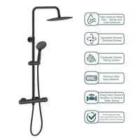 AICAIT Colonna doccia rotonda con soffione rotondo 25x25cm in acciaio inox nero, sistema doccia a 38℃ antiscottature