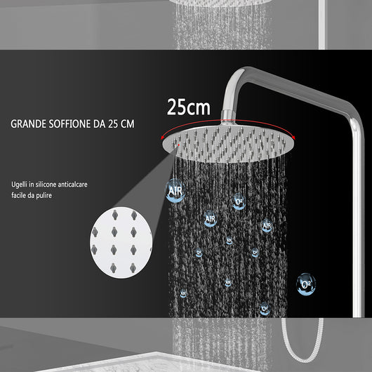 AICAIT Colonna doccia rotonda con soffione rotondo 25x25cm in acciaio inox cromato, sistema doccia a 38℃ antiscottature
