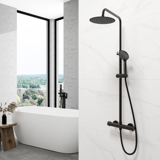 AICA ITALY Sistema Doccia con Miscelatore Termostatico a 38℃, Colonna Doccia Tondo in Acciaio Inox Altezza Regolabile 85-125cm Cromo