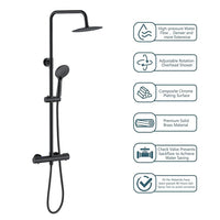 AICAIT Colonna doccia rotonda con soffione rotondo 20x20cm in acciaio inox nero, sistema doccia a 38℃ antiscottature