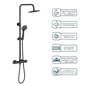 AICAIT Colonna doccia rotonda con soffione rotondo 20x20cm in acciaio inox nero, sistema doccia a 38℃ antiscottature